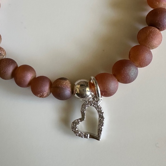 6mm Matte Peach Druzy with Pave Heart Charm and Sterling Silver Spacer - Picture 4 of 7